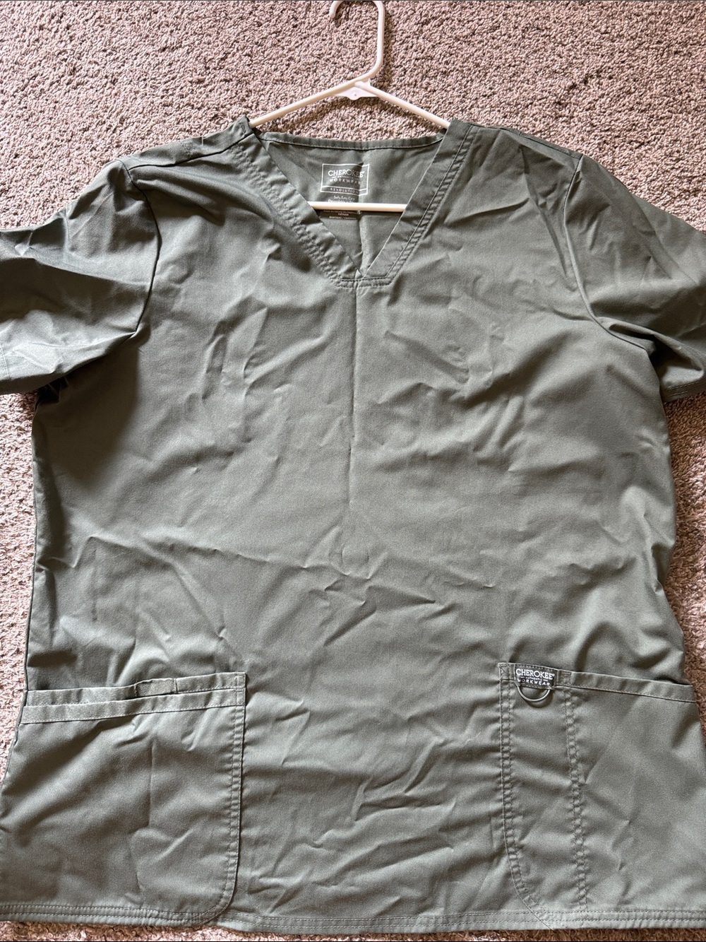 Cherokee Olive Green V-Neck Short Sleeve Scrub Top